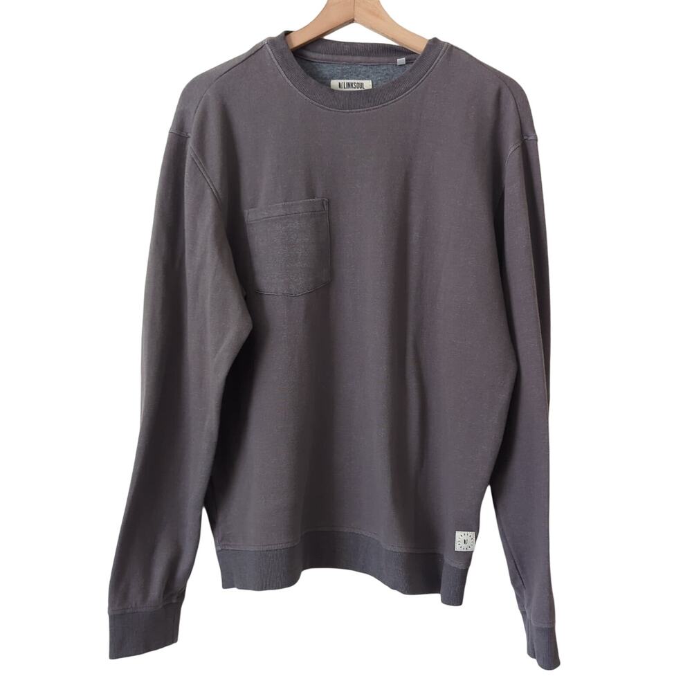 Link Soul Men's Crewneck Sweatshirt Size Medium Gray Long Sleeve Pocket Soft